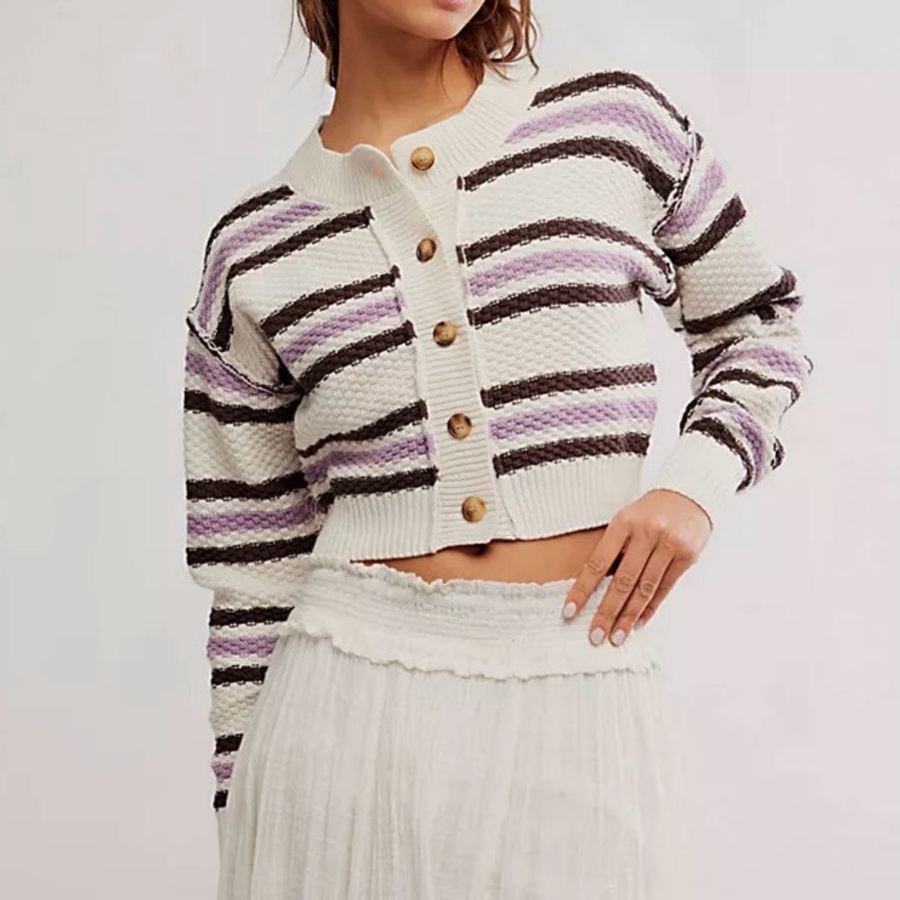 Free People Lila Stripe Cardi Ivory Combo Size Small